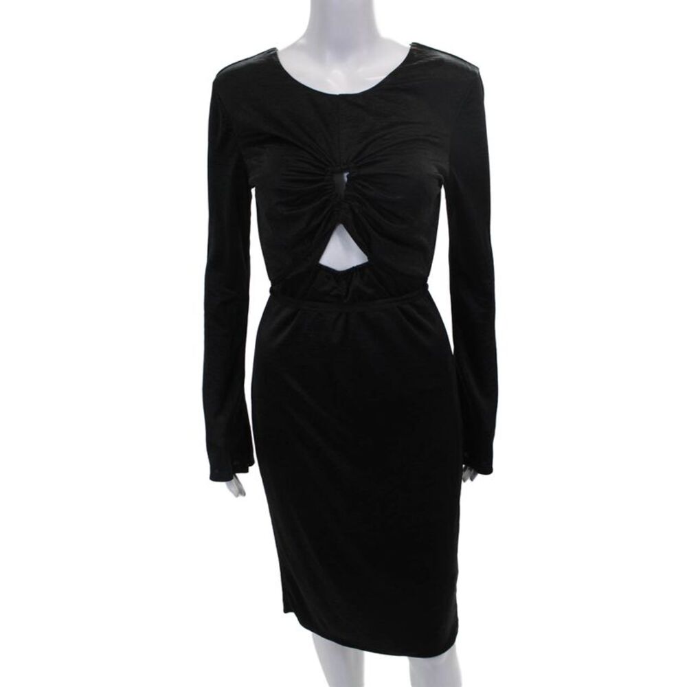 Love Whit by Whitney Port Womens Black Bodycon Dress Long Sleeve Tie Size S